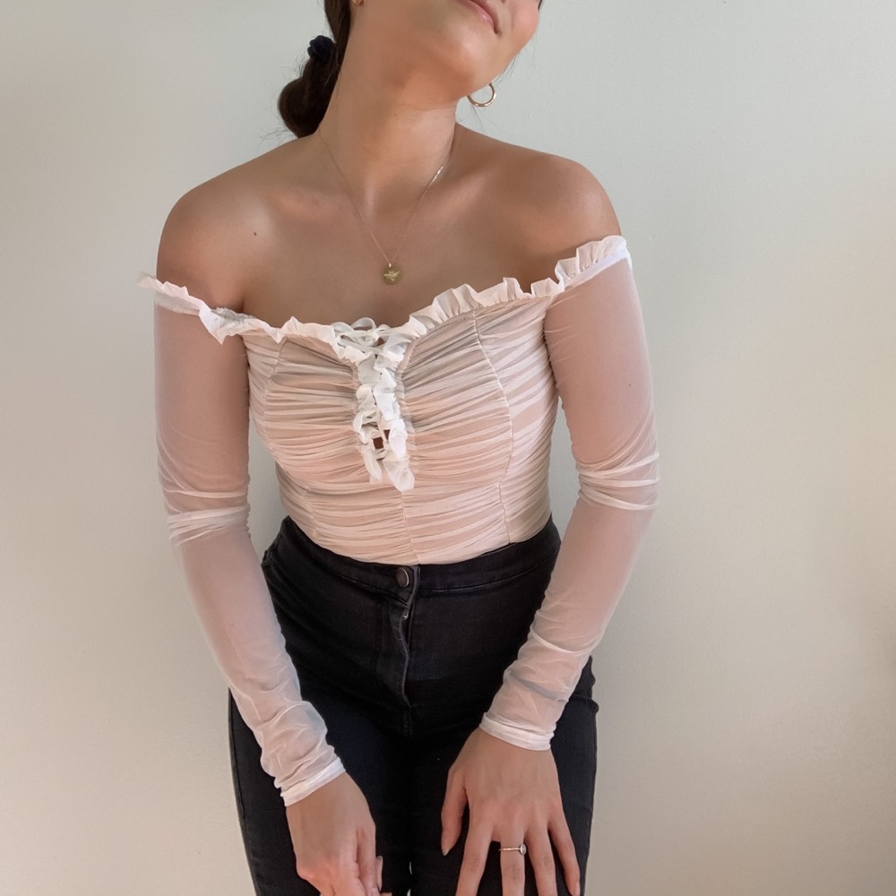 Fashion Nova Maura Mesh Bodysuit - White